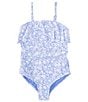 Color:Blue - Image 1 - Big Girls 7-16 La Playa Ditsy-Printed One-Piece Swimsuit
