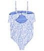 Color:Blue - Image 2 - Big Girls 7-16 La Playa Ditsy-Printed One-Piece Swimsuit