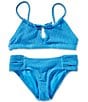 Raisins Big Girls Solid Pique Keyhole-Front Halter Top & Matching Hipster Bottom Two-Piece Swimsuit, Color:Slate - Image 1