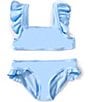 Raisins Big Girls 7-16 Solid Ruffle Top & Matching Hipster Bottom Two-Piece Swimsuit, Color:Light Blue - Image 1
