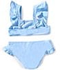 Raisins Big Girls 7-16 Solid Ruffle Top & Matching Hipster Bottom Two-Piece Swimsuit, Color:Light Blue - Image 2