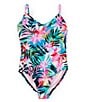 Color:Multi - Image 1 - Big Girls 7-16 Tropical Floral Printed One-Piece Swimsuit