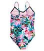 Color:Multi - Image 2 - Big Girls 7-16 Tropical Floral Printed One-Piece Swimsuit