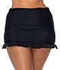 Raisins Curve Plus Size High Waist Ruffle Skirted Swim Bottom, Color:Black - Image 1