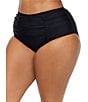 Raisins Curve Plus Size Malo Solid High Waist Shirred Swim Bottom, Color:Black - Image 3