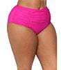 Raisins Curve Plus Size Malo Solid High Waist Shirred Swim Bottom, Color:Pink - Image 3