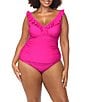 Raisins Curve Plus Size Malo Solid High Waist Shirred Swim Bottom, Color:Pink - Image 4