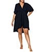Color:Black - Image 1 - Curve Plus Size Paraiso Solid Draped V-Neck Hi-Low Hem Cover-Up Dress