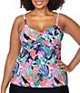 Raisins Curve Plus Size She's Like Summer Aries V-Neck Underwire Tankini Swim Top, Color:White - Image 1