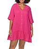 Raisins Curve Plus Size Sol V-Neck Ruffle Skirt Swim Cover-Up Dress, Color:Pink - Image 1