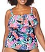 Raisins Curve Plus Size She's Like Summer Sella Strapless Ruffle Tankini Swim Top, Color:White - Image 1