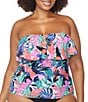 Raisins Curve Plus Size She's Like Summer Sella Strapless Ruffle Tankini Swim Top, Color:White - Image 3