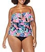 Raisins Curve Plus Size She's Like Summer Sella Strapless Ruffle Tankini Swim Top, Color:White - Image 5