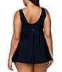 Color:Black - Image 2 - Curve Plus Size Tranquilo Solid Twist Front V-Neck Tummy Control One-Piece Swim Dress
