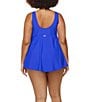 Color:Blue - Image 2 - Curve Plus Size Tranquilo Solids Lucia V-Neck Front Twist Tummy Thinner One Piece Swim Dress