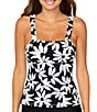 Raisins Field Day Tulum Floral Square Neck Ruched Strap Tankini Swim Top, Color:Black - Image 1