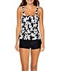 Raisins Field Day Tulum Floral Square Neck Ruched Strap Tankini Swim Top, Color:Black - Image 3