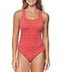 Color:Red - Image 1 - Jasmine Avenue Gaviota Textured Stripe Scoop Neck One Piece Swimsuit