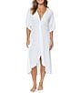 Color:White - Image 1 - Paradise Solid V-Neck Short Sleeve Drape Swim Cover-Up