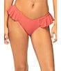 Raisins Seastar Solids Cabo Textured Ribbed Ruffle V-Waist Hipster Swim Bottom, Color:Coral - Image 1