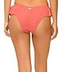 Raisins Seastar Solids Cabo Textured Ribbed Ruffle V-Waist Hipster Swim Bottom, Color:Coral - Image 2