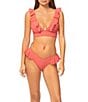 Raisins Seastar Solids Cabo Textured Ribbed Ruffle V-Waist Hipster Swim Bottom, Color:Coral - Image 3