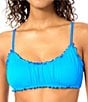 Raisins Smocking Solids Texture Ruffle Trim Scoop Neck Bralette Swim Top - Image 1
