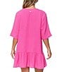 Color:Pink - Image 2 - Sol V-Neck Ruffle Hem Button Front Swim Cover-Up Dress