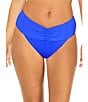 Raisins Souls Solids Rib Texture Soft V-Waist Shirred Hipster Swim Bottom, Color:Blue - Image 1