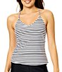 Raisins Stripe V-Neck Macrame Back Tankini Swim Top - Image 1