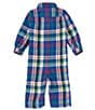 Color:Royal/White Multi - Image 2 - Baby Boys 3-12 Months Long Sleeve Plaid Brushed Flannel Coveralls