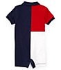 Color:Red/Navy Multi - Image 2 - Baby Boys 3-12 Months Short Sleeve Big Pony Color Block Jersey Polo Coverall