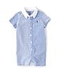 Ralph Lauren Baby Boys Short-Sleeve Colorblock/Stripe Shortall, Color:Blue Multi - Image 1