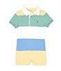 Color:Wicket Yellow Multi - Image 1 - Baby Boys 3-12 Months Short-Sleeve Striped Jersey Rugby Shortall