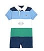 Color:Raft Green Multi - Image 1 - Baby Boys 3-12 Months Short-Sleeve Striped Jersey Rugby Shortall