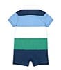 Color:Raft Green Multi - Image 2 - Baby Boys 3-12 Months Short-Sleeve Striped Jersey Rugby Shortall