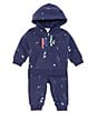 Color:Newport Navy - Image 1 - Baby Boys 3-24 Months Long Sleeve Logo Full-Zip Fleece Hoodie & Pant Set
