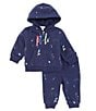 Color:Newport Navy - Image 2 - Baby Boys 3-24 Months Long Sleeve Logo Full-Zip Fleece Hoodie & Pant Set