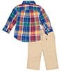 Color:Royal/Red Multi - Image 2 - Baby Boys 3-24 Months Long Sleeve Plaid Shirt & Chino Pant Set