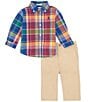 Color:Royal/Red Multi - Image 3 - Baby Boys 3-24 Months Long Sleeve Plaid Shirt & Chino Pant Set