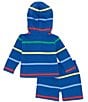Color:Sapphire Star Multi - Image 2 - Baby Boys 3-24 Months Long-Sleeve Striped Henley Hooded Fleece Shirt & Short Set