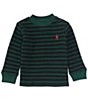 Color:Moss Agate/Polo Black - Image 1 - Baby Boys 3-24 Months Long Sleeve Striped Waffle Knit T-Shirt
