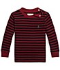 Color:Holiday Red/Polo Black - Image 1 - Baby Boys 3-24 Months Long Sleeve Striped Waffle Knit T-Shirt