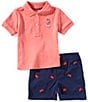 Ralph Lauren Baby Boys Short Sleeve Bear Polo Shirt & Chino Shorts Set, Color:Adirondack Berry - Image 1