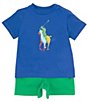 Color:Sapphire Star - Image 1 - Ralph Lauren Baby Boys 3-24 Months Short Sleeve Big Pony Jersey T-Shirt & Fleece Shorts Set