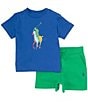 Color:Sapphire Star - Image 3 - Ralph Lauren Baby Boys 3-24 Months Short Sleeve Big Pony Jersey T-Shirt & Fleece Shorts Set