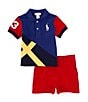 Color:Bright Navy - Image 1 - Baby Boys 3-24 Months Short-Sleeve Big Pony Mesh Color Block Polo Shirt & Solid Short Set