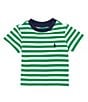 Color:Preppy Green/White - Image 1 - Baby Boys 3-24 Months Short Sleeve Crewneck Striped Jersey T-Shirt