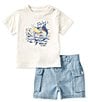 Color:Deckwash White - Image 1 - Baby Boys 3-24 Months Short Sleeve Jersey Graphic T-Shirt & Chambray Shorts Set