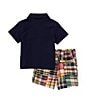 Color:Refined Navy - Image 2 - Baby Boys 3-24 Months Short-Sleeve Jersey Polo Shirt & Madras Shorts Set